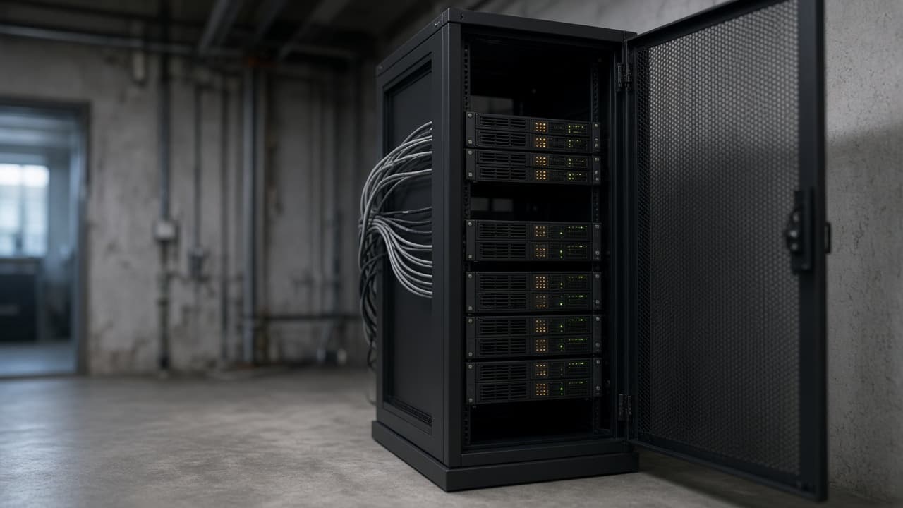 A server rack in a factory server room